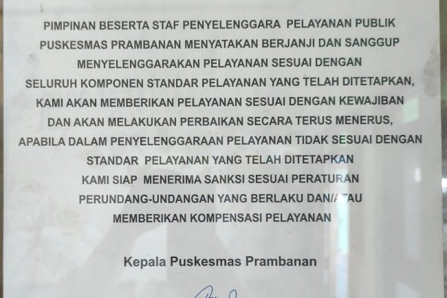 Maklumat Pelayanan Puskesmas Prambanan