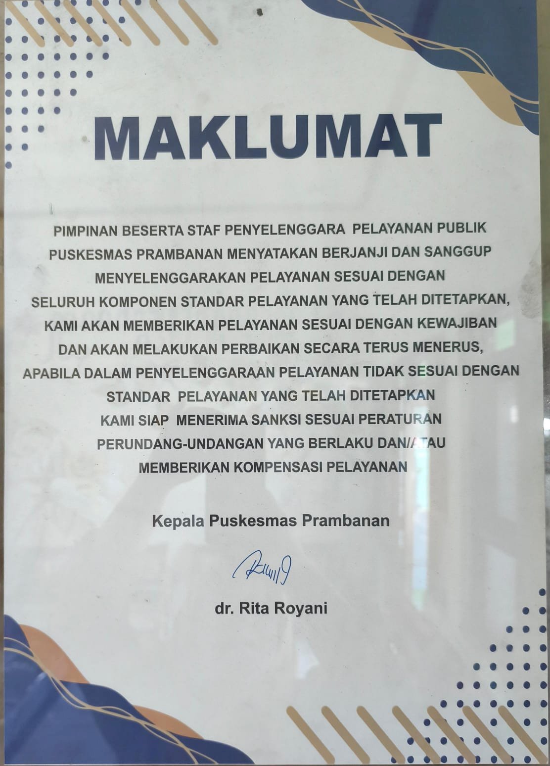 Maklumat Pelayanan Puskesmas Prambanan